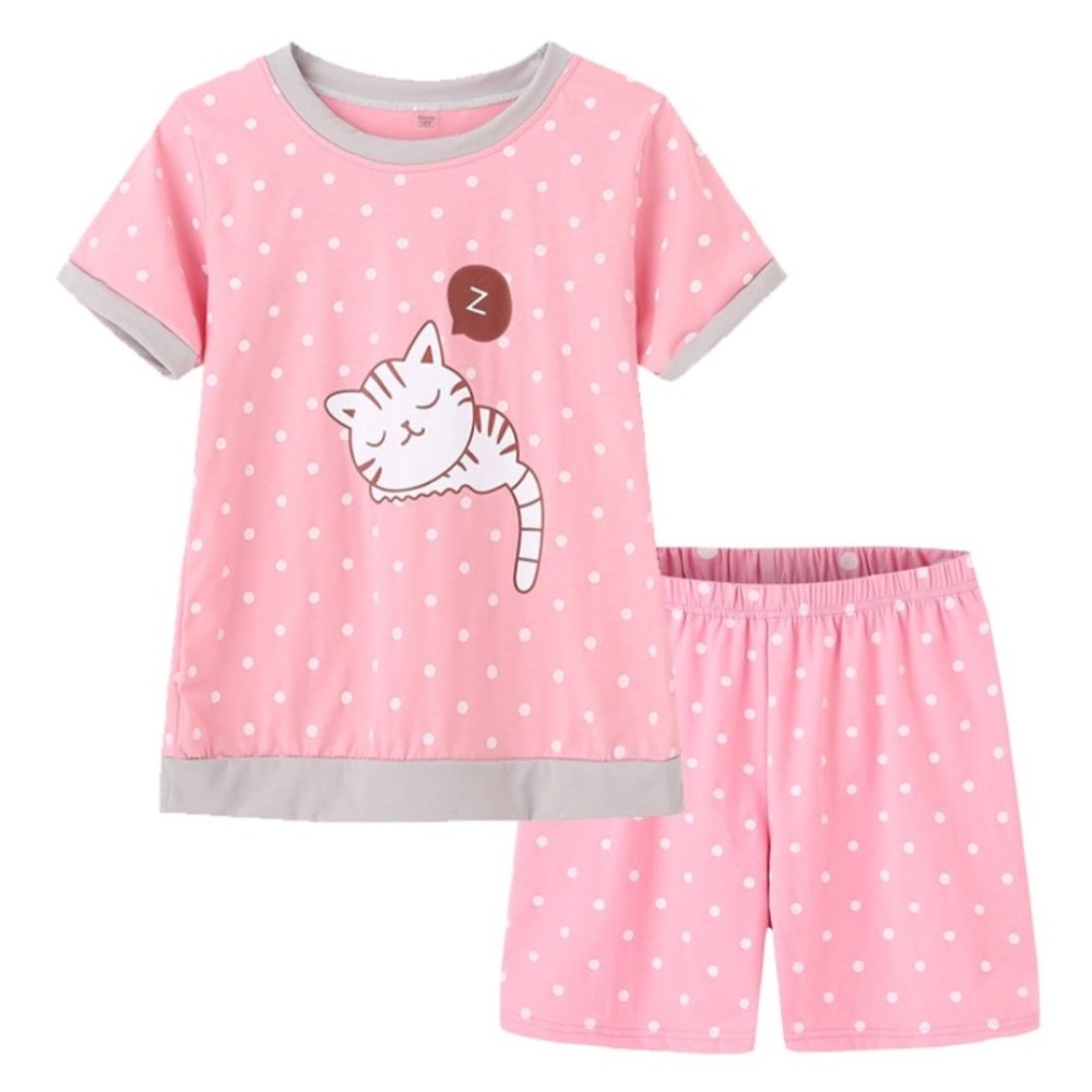 Girls Polka dot kitty pajama set